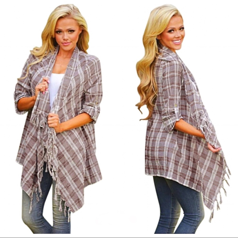 Sale! Last one! Spring Mocha Fringe Plaid Poncho